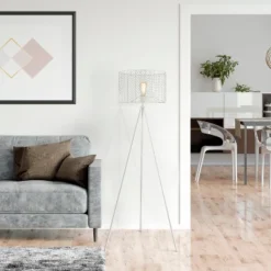 61" Cage Shade Metal Tripod Floor Lamp Ingrid White - River Of Goods 5 61" Cage Shade Metal Tripod Floor Lamp Ingrid White - River Of Goods -Famous Lighting Store GUEST f6b603a0 ef63 4861 919b 1bf152e602bb