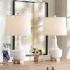 360 Lighting Nesbit Modern Mid Century Table Lamps 25" High Set Of 2 White Ceramic With USB Charging Port Drum Shade For Bedroom Living Room Bedside -Famous Lighting Store GUEST f7339007 d2df 44d0 8d6a 395387c3ea17
