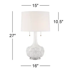 Possini Euro Design Natalia Modern Country Cottage Table Lamp 27" Tall White Ceramic Glaze Textured Floral Drum Shade For Bedroom Living Room Bedside -Famous Lighting Store GUEST f74b0968 2381 4959 a6e1 dd2c98dfa83a