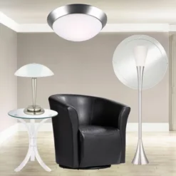 360 Lighting Deco Modern Accent Table Lamp 17" High Brushed Steel Touch On Off White Glass Dome Shade For Bedroom Bedside Nightstand Office Family -Famous Lighting Store GUEST f764664f 03db 494f 90b2 6765c21e3570