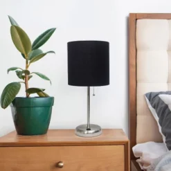 19.5" Bedside USB Port Feature Metal Table Desk Lamp Brushed Steel With Black Fabric Shade - Creekwood Home -Famous Lighting Store GUEST f95c8cbd e583 4f42 ba6a 5d82fea0ce4f