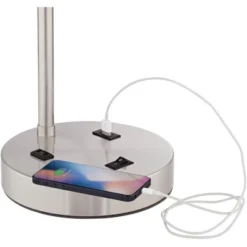 360 Lighting Colby Modern Desk Lamps 21" High Set Of 2 Brushed Nickel With USB And AC Power Outlet In Base White Linen Drum Shade For Bedroom Office -Famous Lighting Store GUEST fad606be 1699 4c79 95f7 0fb64c518c55