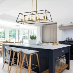 35" 8-Light Liane Farmhouse Industrial Iron Linear LED Pendant Black/Brass Gold - JONATHAN Y -Famous Lighting Store GUEST fb466591 c646 4cce 9f46 1416945b2734