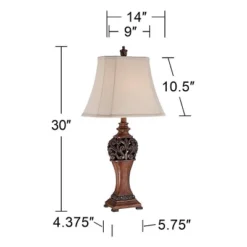 Regency Hill Exeter Traditional Table Lamps 30" Tall Set Of 2 Bronze Wood Carved Leaf Cream Rectangular Bell Shade For Bedroom Living Room Bedside -Famous Lighting Store GUEST fc125e9a dda9 43ee a46b bb9288edb992