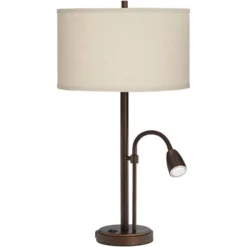 Possini Euro Design Traverse Modern Table Lamps 29" Tall Set Of 2 With USB Charging Port Gooseneck LED Bronze Oatmeal Shade For Bedroom Living Room -Famous Lighting Store GUEST fc5c23d2 64e3 4e9c b448 9b49f96da451