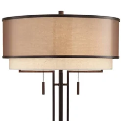Franklin Iron Works Andes Modern Industrial Table Lamp 27 1/2" Tall Oil Rubbed Bronze Metal Stacked Double Fabric Drum Shade For Bedroom Living Room -Famous Lighting Store GUEST fc9ae2c0 7d19 44da ab64 4bfa67b3a911