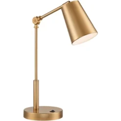 360 Lighting Industrial Modern Desk Lamp With USB And AC Power Outlet 23.5" High Antique Brass Metal For Living Room Bedroom House Bedside -Famous Lighting Store GUEST fd69a193 00ea 4feb 9363 16755dffdfd5